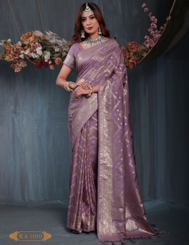 Deep Lavender Viscose Jacquard Saree with Rose Gold Weaving