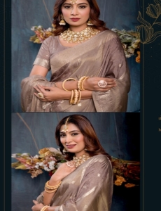 Earthy Taupe Jacquard Saree with Minimalist Gold Accents