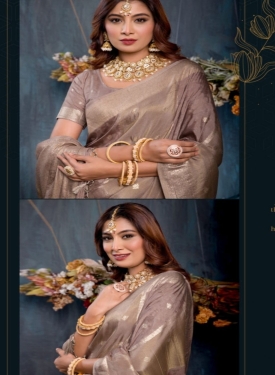 Earthy Taupe Jacquard Saree with Minimalist Gold Accents