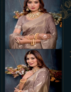 Earthy Taupe Jacquard Saree with Minimalist Gold Accents