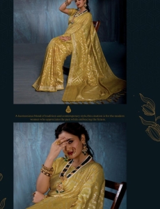 Golden Citrine Jacquard Saree in Intricate Geometric Lattice