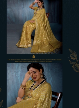 Golden Citrine Jacquard Saree in Intricate Geometric Lattice