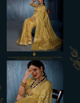 Golden Citrine Jacquard Saree in Intricate Geometric Lattice
