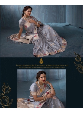 Steel Grey Jacquard Saree with Crimson Accent Motifs