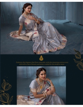 Dusty Blue Viscose Jacquard Saree with Silver Tilla Work