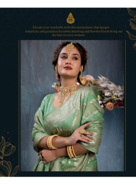 Seafoam Green Viscose Jacquard with Scalloped Zari Borders