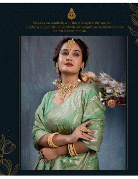 Seafoam Green Viscose Jacquard with Scalloped Zari Borders