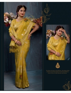 Radiant Mustard Viscose Jacquard Saree with Floral Butis
