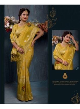 Radiant Mustard Viscose Jacquard Saree with Floral Butis