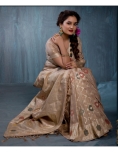 Champagne Gold Jacquard Saree with Multi-Color Woven Accents