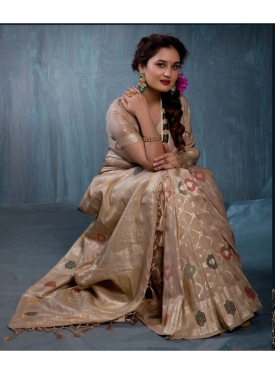 Champagne Gold Jacquard Saree with Multi-Color Woven Accents