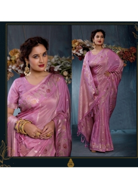 Bright Orchid Pink Jacquard Saree with Floral Pallu