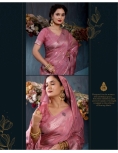 Rosewood Pink Jacquard Saree with Diagonal Stripe Weave