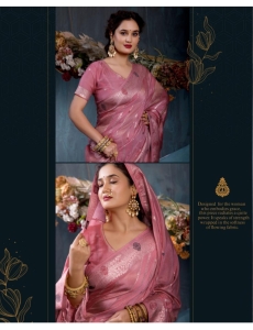 Rosewood Pink Jacquard Saree with Diagonal Stripe Weave