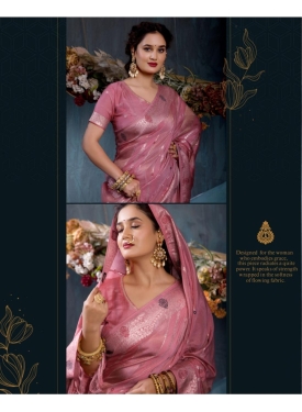 Rosewood Pink Jacquard Saree with Diagonal Stripe Weave