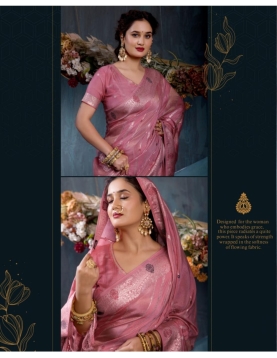 Rosewood Pink Jacquard Saree with Diagonal Stripe Weave