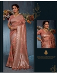 Rose Gold Glow: Shimmering Peach Viscose Jacquard Saree