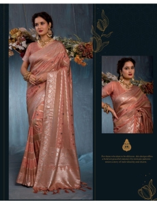 Rose Gold Glow: Shimmering Peach Viscose Jacquard Saree