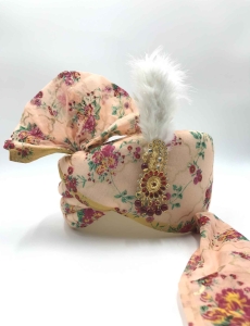 Peach Digital Printed Chanderi Silk Turban Safa