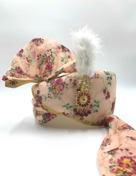 Peach Digital Printed Chanderi Silk Turban Safa