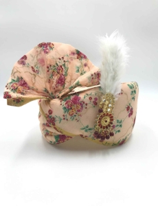 Peach Digital Printed Chanderi Silk Turban Safa