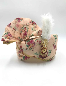 Peach Digital Printed Chanderi Silk Turban Safa