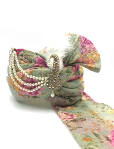 Digital Printed Kota Doria Turban Safa in Dusty Green