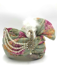 Digital Printed Kota Doria Turban Safa in Dusty Green