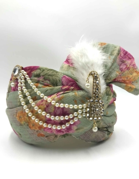 Digital Printed Kota Doria Turban Safa in Dusty Green