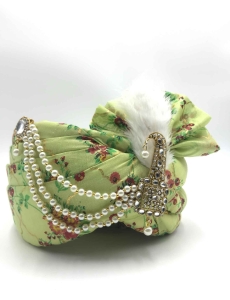Digital Printed Chanderi Silk Turban Safa in Light Green