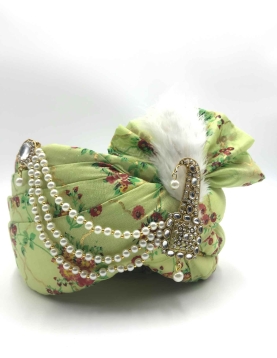 Digital Printed Chanderi Silk Turban Safa in Light Green