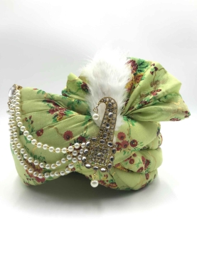 Digital Printed Chanderi Silk Turban Safa in Light Green