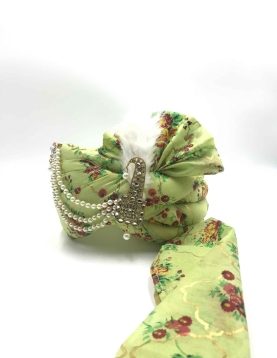 Digital Printed Chanderi Silk Turban Safa in Light Green