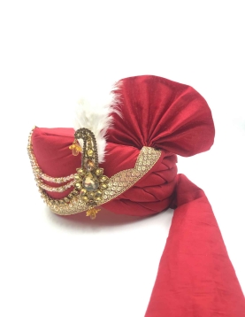 Polyester Silk Wedding Turban in Red and Maroon with Sequence work