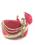 Polyester Silk Wedding Turban in Red and Maroon with Sequence work