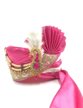 Satin Silk Wedding Turban in Pink and Majenta with Sequence work