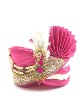Satin Silk Wedding Turban in Pink and Majenta with Sequence work