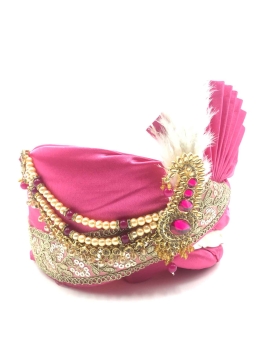 Satin Silk Wedding Turban in Pink and Majenta with Sequence work