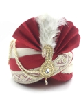 Polyester Silk Wedding Turban in Maroon with Thread work