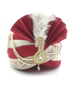 Polyester Silk Wedding Turban in Maroon with Thread work