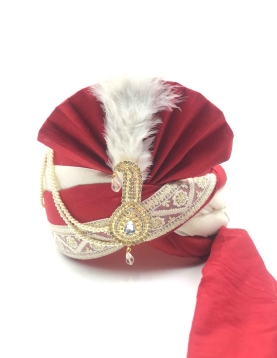 Polyester Silk Wedding Turban in Maroon with Thread work