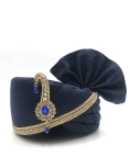 Polyester Silk Wedding Turban in Nevy Blue with Thread work