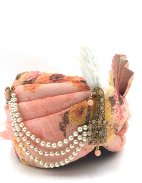 Kota Doria Silk Wedding Turban in Pink and Magenta with Floral work