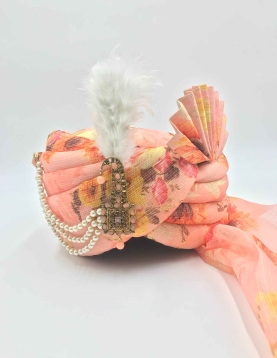 Kota Doria Silk Wedding Turban in Pink and Magenta with Floral work