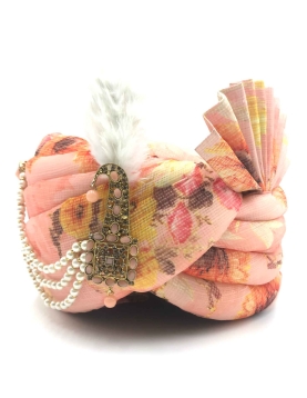 Kota Doria Silk Wedding Turban in Pink and Magenta with Floral work