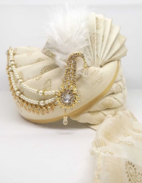 Chanderi Silk Turban Safa in Cream 