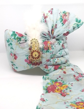 Chanderi Silk Wedding Turban in Blue with Floral work