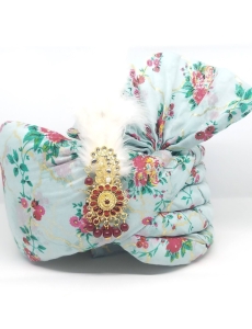 Chanderi Silk Wedding Turban in Blue with Floral work