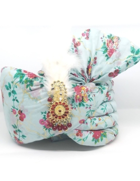 Chanderi Silk Wedding Turban in Blue with Floral work