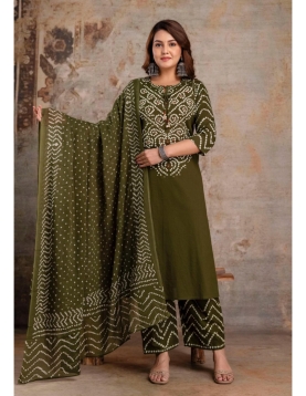 Green Bandhani Print Cotton Kurta Set